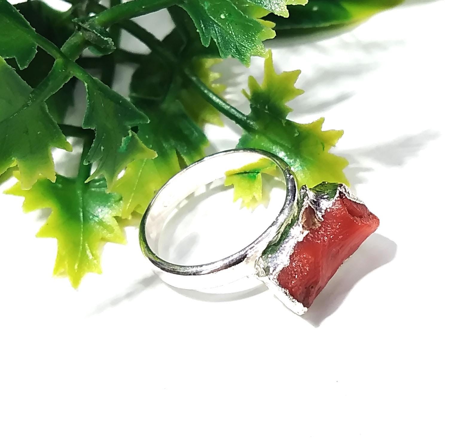 Red Coral Ring, Natural Rough Gemstone Ring, 925 Solid Sterling Silver Ring, Red Coral Stone Size 13x7mm Handmade Ring Gift Wedding Ring